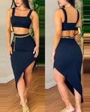 Square Neck Crop Top & Asymmetrical Skirt Set