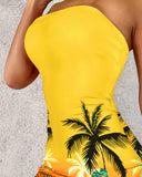 Ombre Tropical Print Bandeau Bodycon Dress
