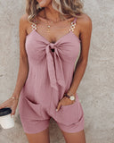 Chain Strap Pocket Design Knotted Casual Romper