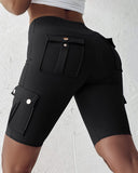 Ruched Quick Dry Pocket Design Sports Yoga Shorts
