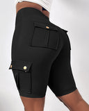 Ruched Quick Dry Pocket Design Sports Yoga Shorts