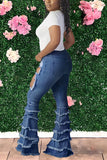 Fashion Casual Solid Ripped High Waist Boot Cut Jeans