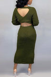 Fashion Sexy Regular Sleeve Long Sleeve O Neck A Line Ankle Length Solid Dresses