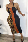 Fashion Casual Ma'am Leopard Halter Neck A-Line Dresses