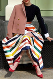 Casual Striped Print Basic Plus Size Skirt