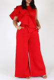 Fashion Casual Solid Split Joint O Neck Plus Size Jumpsuits