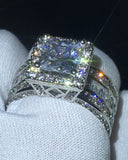 1pc Square Cut Zircon Gleaming Halo Ring Wedding Bridal Jewelry