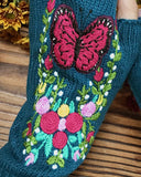 1Pair Floral Butterfly Embroidery Fingerless Knit Gloves