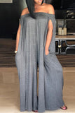 Fashion Casual Solid Backless Off the Shoulder Loose Jumpsuits