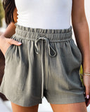 Drawstring Pocket Design Paperbag Waist Shorts