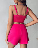 Rhinestone Bowknot Pattern Cami Top & Pocket Design Skirt Set