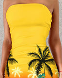 Ombre Tropical Print Bandeau Bodycon Dress