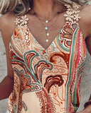 Paisley Tribal Print Contrast Lace Top