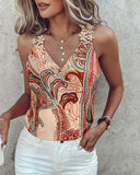 Paisley Tribal Print Contrast Lace Top