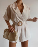 Notched Collar Short Sleeve Romper