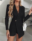 Shawl Collar Buttoned Long Sleeve Romper