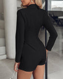 Shawl Collar Buttoned Long Sleeve Romper