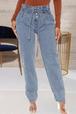 Fashion Casual Solid Basic High Waist Regular Jeans