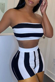 Sexy Striped Split Joint Off the Shoulder Sleeveless Two Pieces