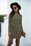 self knotted ruched overlap dress