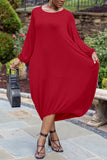 OL lantern sleeve Long Sleeves O neck Step Skirt Mid-Calf Solid Dresses