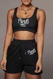 Casual Sportswear Letter Print Basic U Neck Sleeveless Two Pieces
