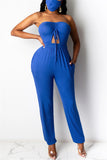 Sexy bandage Solid Polyester Sleeveless Wrapped Jumpsuits