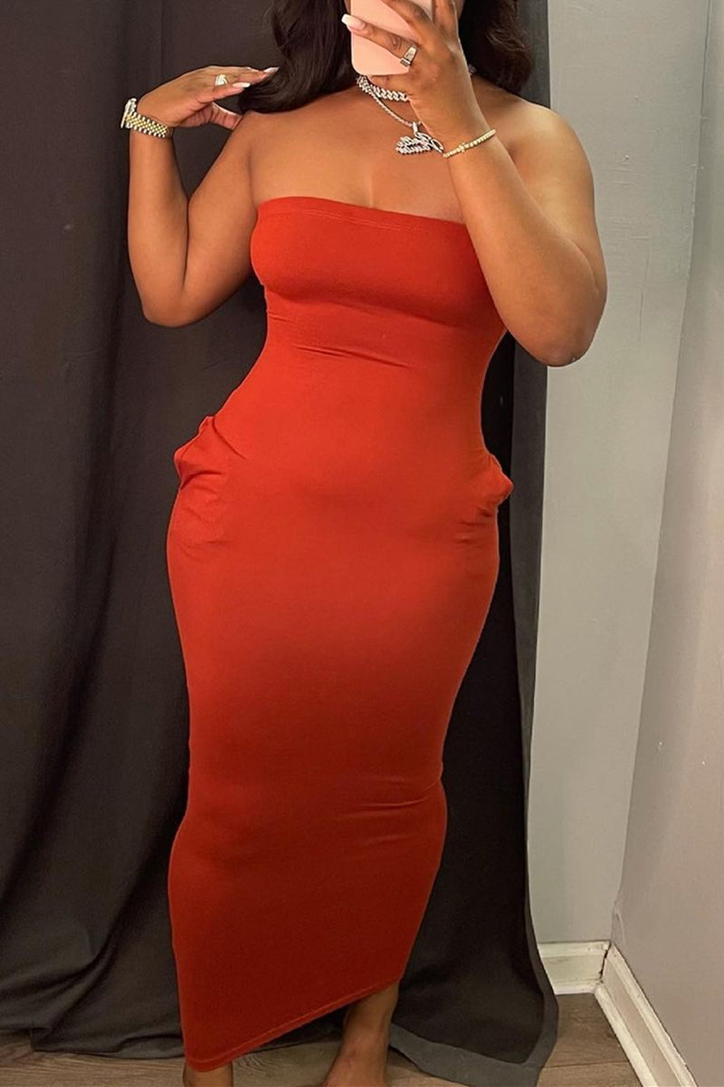 Sexy Casual Solid Backless Strapless Sleeveless Dress