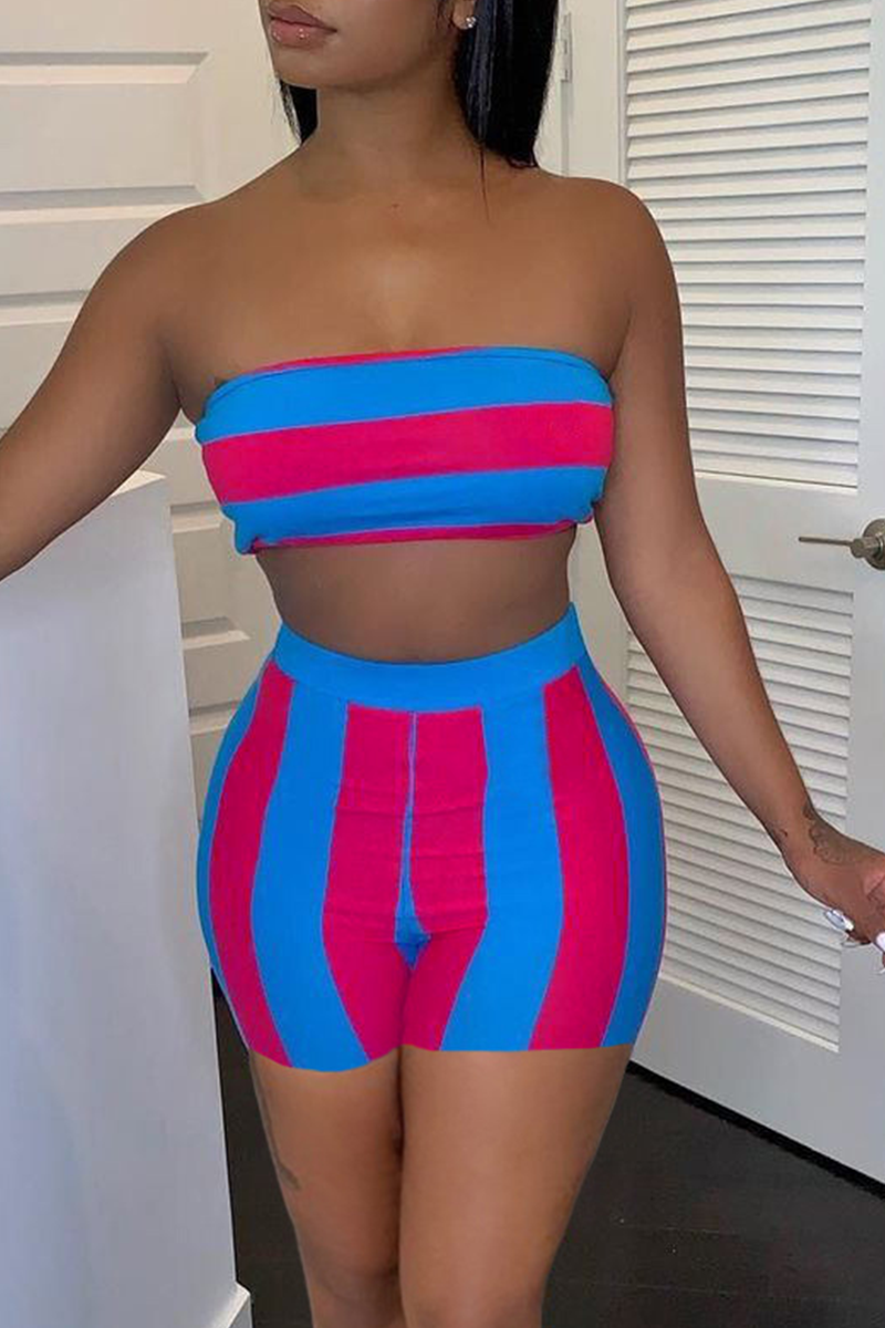 Sexy Striped Split Joint Off the Shoulder Sleeveless Two Pieces
