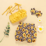 girls tie shoulder cropped top and sunflower shorts set
