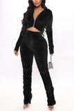 Fashion Sexy Solid Fold Zipper Collar Long Sleeve Two Pieces
