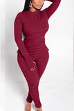 Casual Solid Split Joint O Neck Plus Size Set