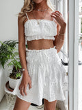 embroidered cropped cami and mini skirt set