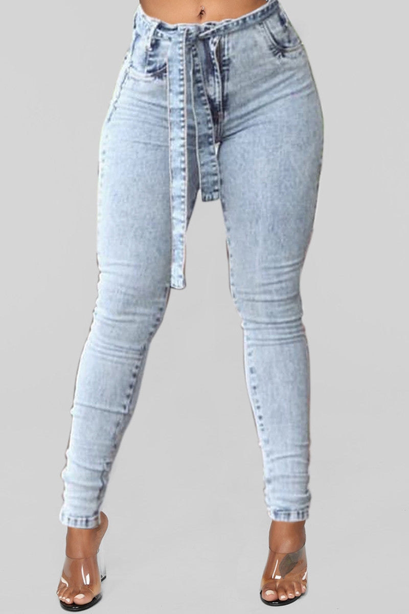 Fashion Casual Solid Basic High Waist Skinny Jeans