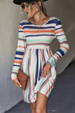 striped round neck long sleeve tee dress
