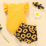 baby girl graphic bodysuit and sunflower print shorts set
