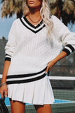contrast stripes cable knit sweater