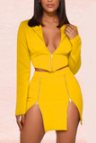 Sexy Solid Split Joint Slit Turndown Collar Two Pieces