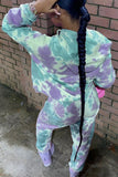 Casual Tie Dye Split Joint Hooded Collar Long Sleeve Two Pieces