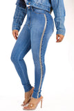 Fashion Casual Solid Split Joint Mid Waist Skinny Jeans