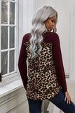 contrast leopard v neck pocket blouse