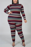 Fashion Casual Long Sleeve O Neck Regular Sleeve Regular Striped Print Two Pieces