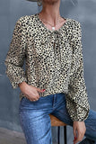 cheetah print tie neck blouse