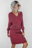 peplum dolman sleeve rib knit top and skirt set