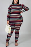 Fashion Casual Long Sleeve O Neck Regular Sleeve Regular Striped Print Two Pieces
