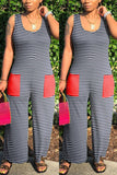 Fashion Casual U Neck Sleeveless Tank Regular Striped Print Jumpsuits