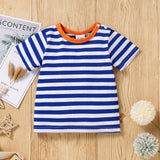 baby boy striped tee and cat print overalls set