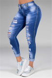 Fashion Casual Regular Solid Mid Waist Broken Hole Jeans
