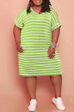 Fashion Casual Plus Size Striped Print Basic V Neck Short Sleeve Dress