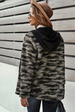 printed button down fleece hooded jacket
